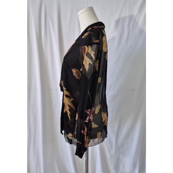 Vintage Emanuel Ungaro Black Brown Leaf Sheer Silk Top US 6 40 - Picture 5 of 8
